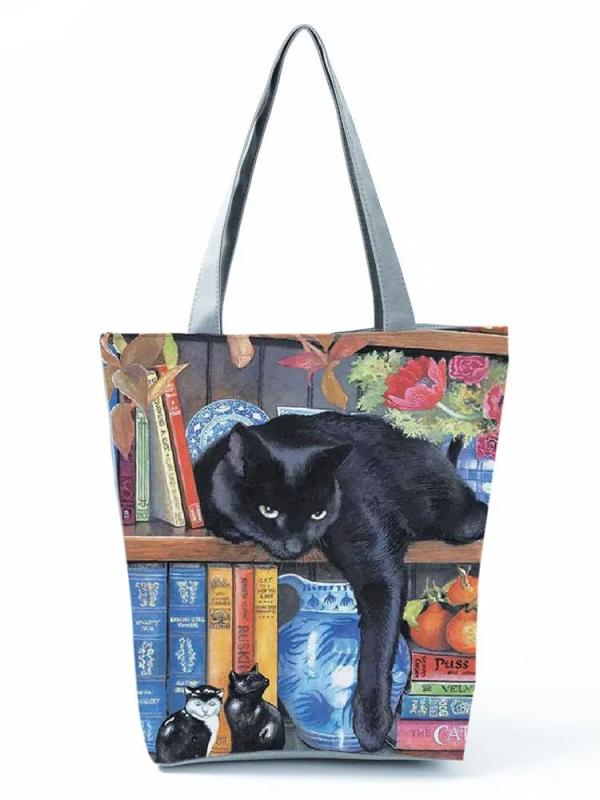 Cat Printed Women Shoulder Bag Handbag Large Capacity Polyester