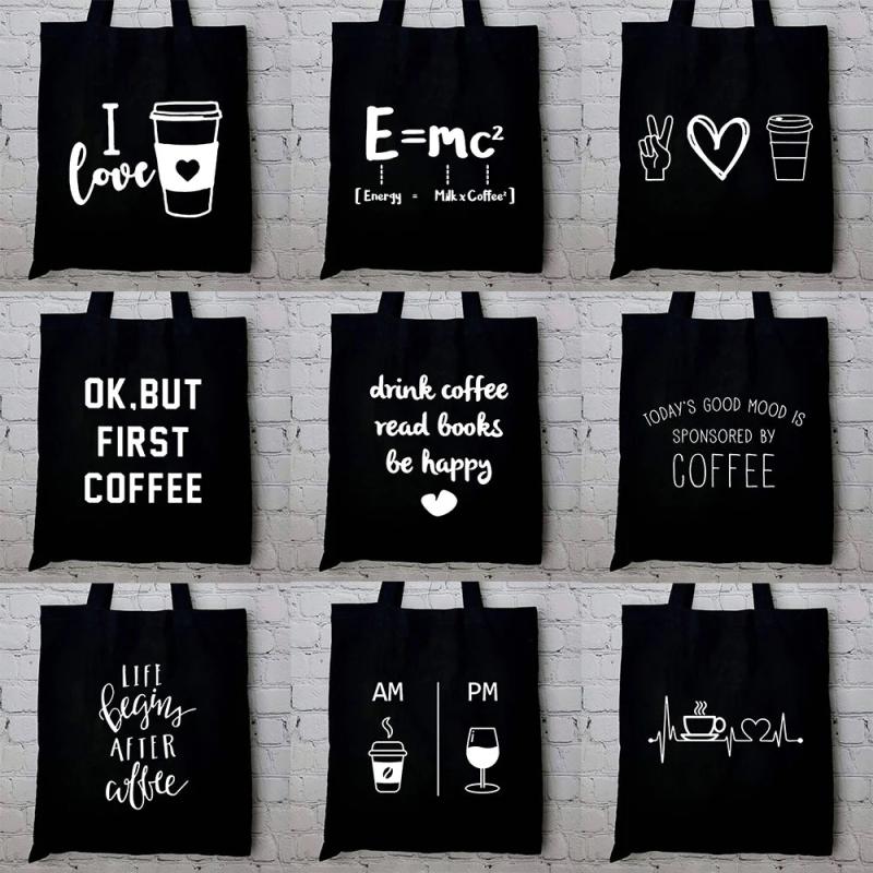 Coffee Printing Canvas Shopper Bag for Women