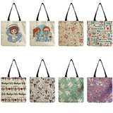 Cartoon Nurse Print Tote Bag Women Reusable Shoulder Handbag
