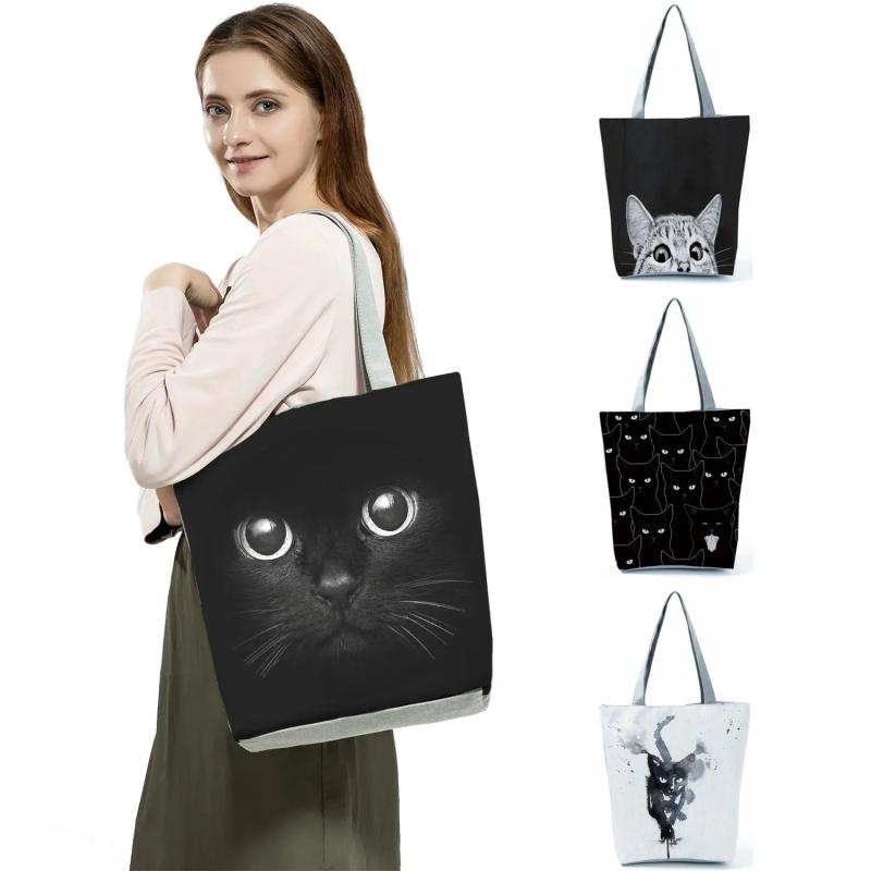 Cat Print Shopper Bag Handbag Reusable Shoulder Beach Bag