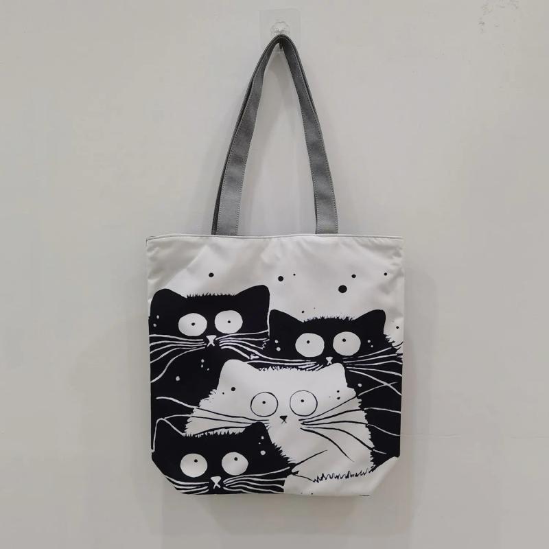 Cat Print Eco Tote Shopping Bag Women Handbag Polyester Beach Bags