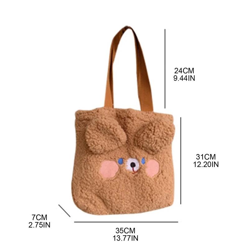 Cartoon Fuzzy Tote Bear Shoulder Bag Large Capacity