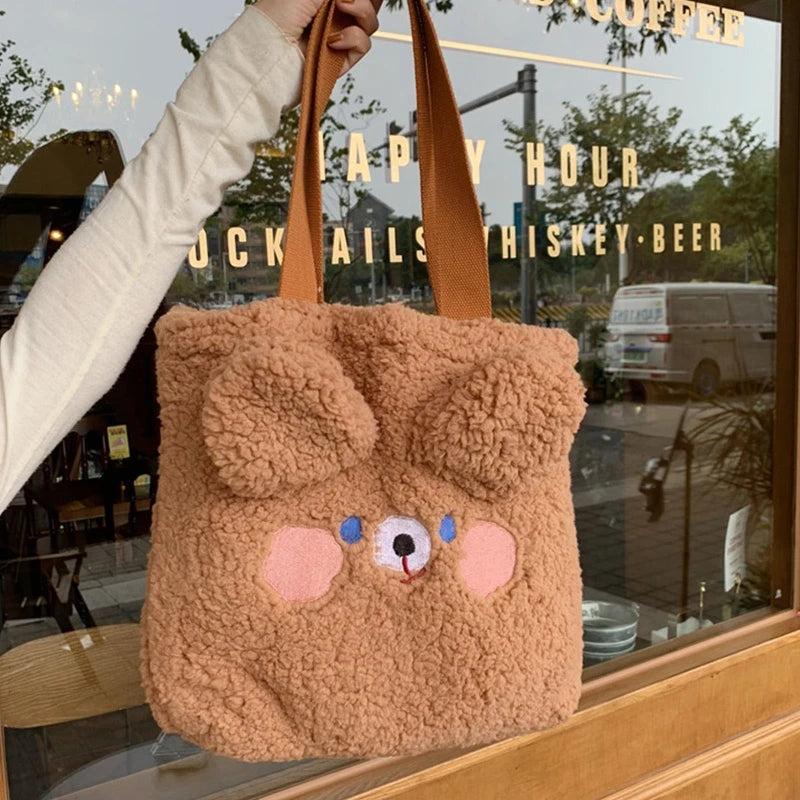 Cartoon Fuzzy Tote Bear Shoulder Bag Large Capacity