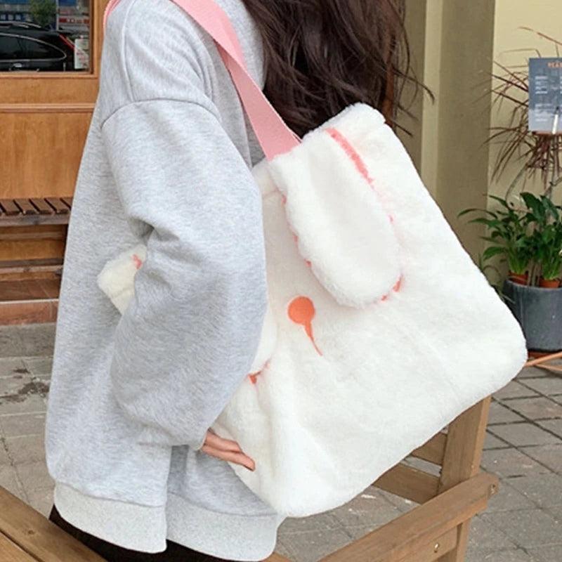 Cartoon Fuzzy Tote Bear Shoulder Bag Large Capacity