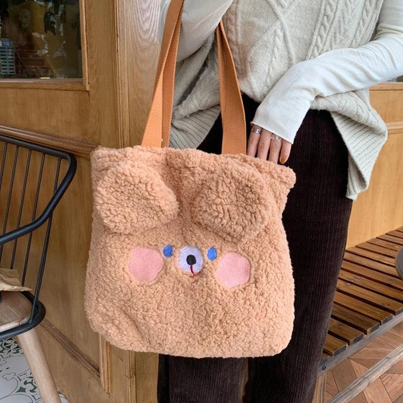 Cartoon Fuzzy Tote Bear Shoulder Bag Large Capacity