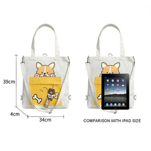 Cartoon Dog Canvas Shoulder Bag Foldable Shopping Tote