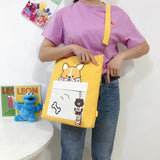 Cartoon Dog Canvas Shoulder Bag Foldable Shopping Tote