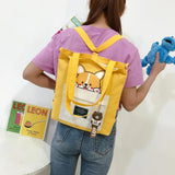 Cartoon Dog Canvas Shoulder Bag Foldable Shopping Tote