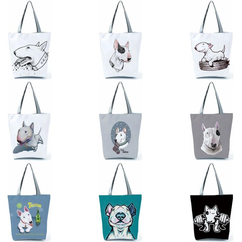 Bull Terrier Dog Print Shopping Bags Funny Tote Women Handbag