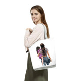 Cartoon Mama Print Tote Bag Reusable Shoulder Bags Mom and Baby Pattern