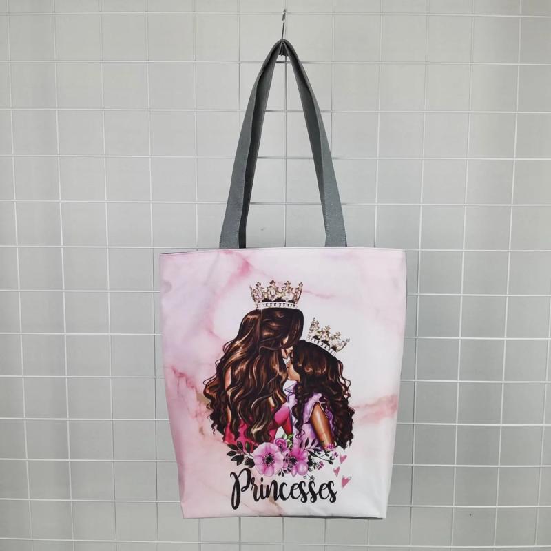 Cartoon Mama Printed Tote Shoulder Bag Mom Baby Women Casual Handb