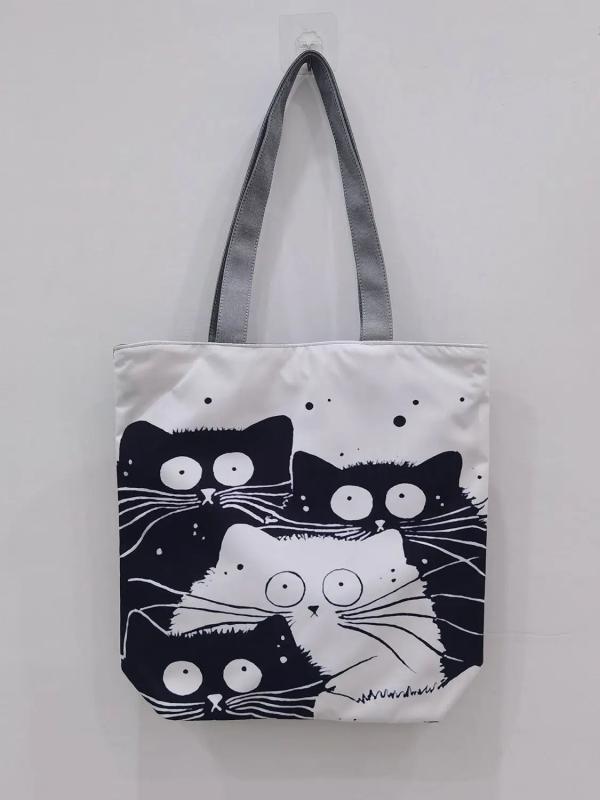 Cat Women Handbags Foldable Harajuku Eco Totes Daily Casual Bags