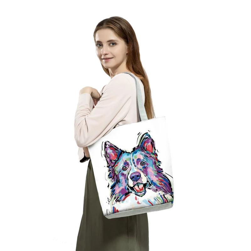 Casual Collie Dog Printed Handbags for Women Shoulder Bag