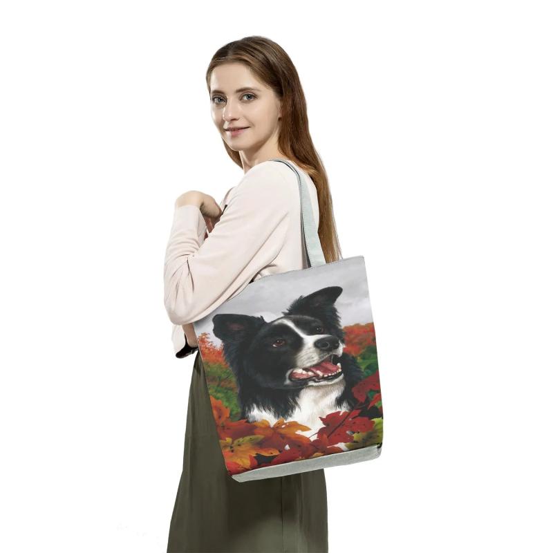 Casual Collie Dog Printed Handbags for Women Shoulder Bag