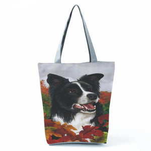Casual Collie Dog Printed Handbags for Women Shoulder Bag
