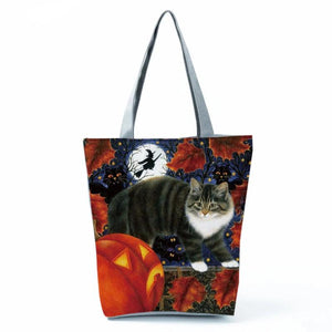 Cat Flower Painting Print Womens Animal Tote Bags Women Handbag