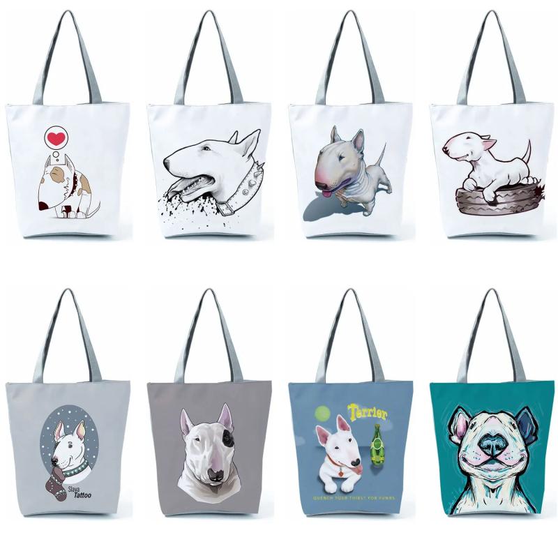 Bull Terrier Dog Print Shopping Bags Tote Women Handbag