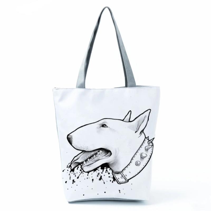 Bull Terrier Dog Print Shopping Bags Tote Women Handbag