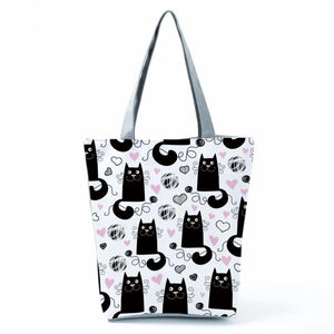Cartoon Cat Printed Handbag Women Large Capacity Shoulder Bag