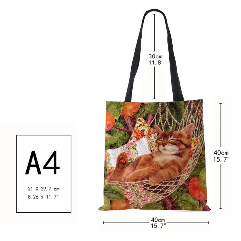 Cat Print Canvas Shoulder Bag Large Capacity Tote