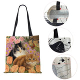 Cat Print Canvas Shoulder Bag Large Capacity Tote