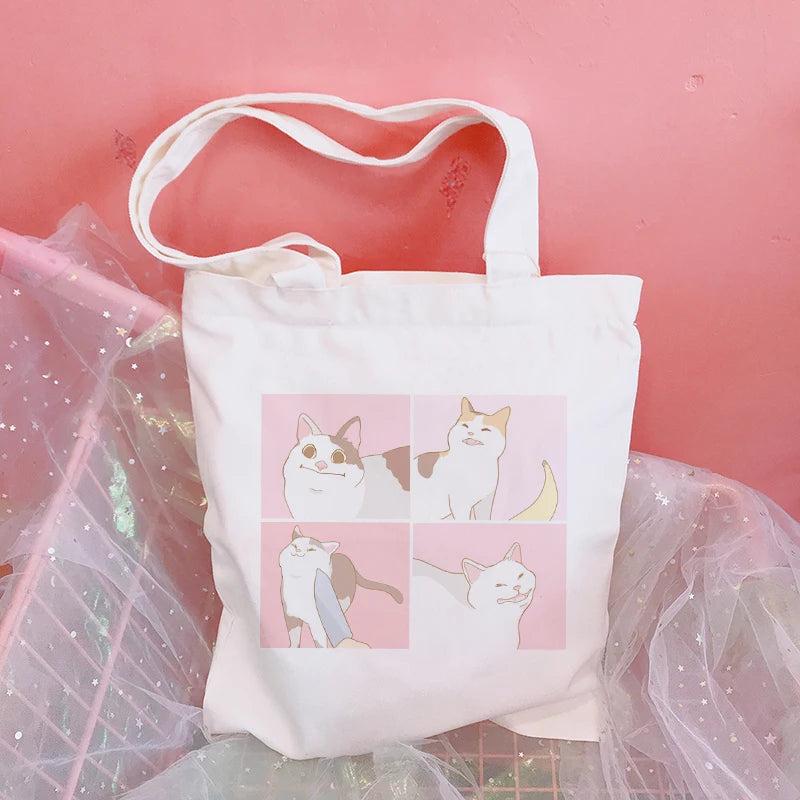 Cat Cartoon Shoulder Bag Harajuku Punk School Fun Hip Hop Canvas