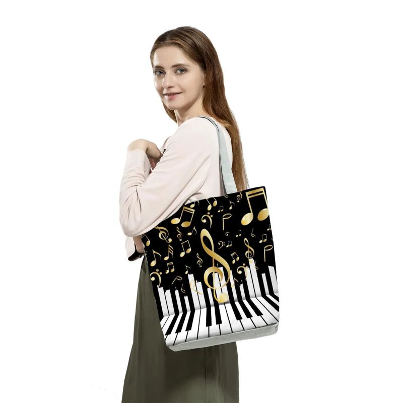 Casual Piano Musical Note Printed Tote Art Graphic Shoulder Bag