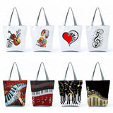 Casual Piano Musical Note Printed Tote Art Graphic Shoulder Bag