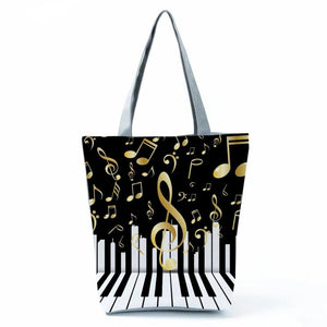 Casual Piano Musical Note Printed Tote Art Graphic Shoulder Bag
