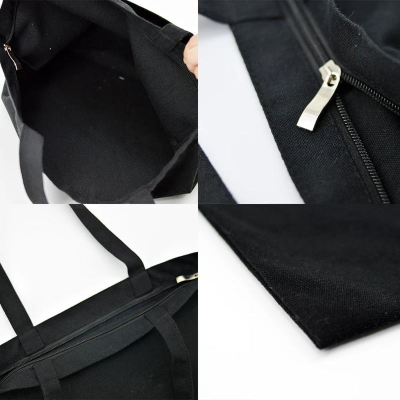 Cat Print Tote Bag for Women Foldable Canvas Handbag Eco Zipper