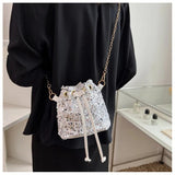 Bucket Shape Shoulder Bag Women Chains Sequined Handbag Purse