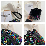 Bucket Shape Shoulder Bag Women Chains Sequined Handbag Purse