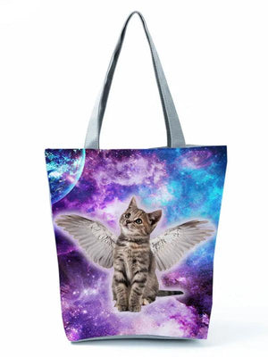 Cat Angel Shoulder Bag Lazy Style Handbag Large Polyester Shopping Bags