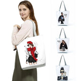 Cartoon Hipster Girl Printed Handbags Eco Friendly Foldable Women Shoulder Bag