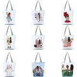 Cartoon Sisters Printed Handbags Eco Friendly Shopping Bag
