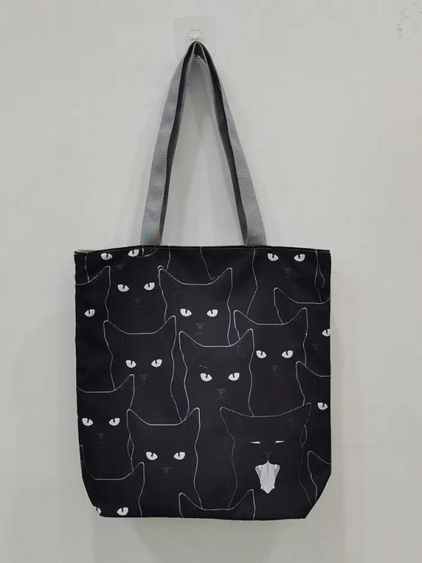Cat Print Shopper Bag High Capacity Cartoon Handbag Reusable Shoulder Bags