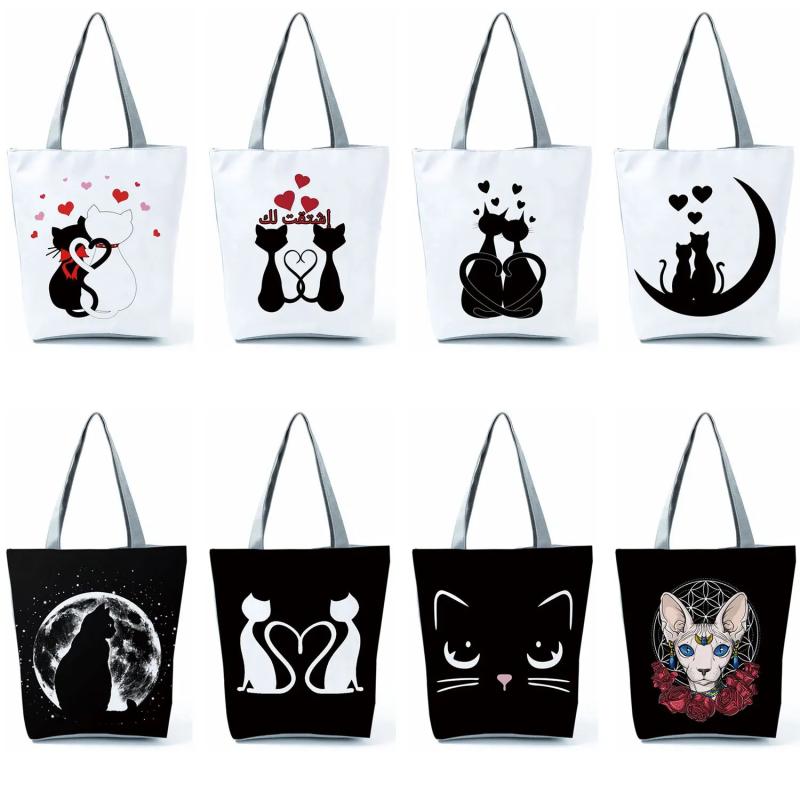 Cat Printed Tote Outdoor Travel Animal High Capacity Women Handbags