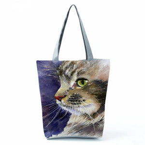 Cat Oil Painting Print Womens Tote Bag Eco Friendly Shopping Handbag