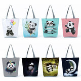 Cartoon Panda Printed Shoulder Bag High Capacity Eco Reusable Tote Bag