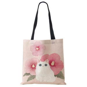 Cat Print Canvas Tote Shoulder Bag Women Casual Handbag Large Capacity