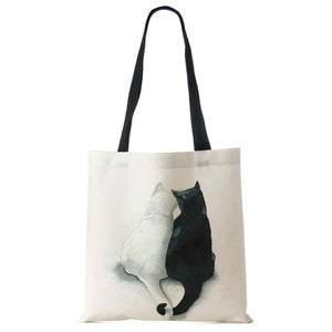 Cat Print Canvas Tote Shoulder Bag Women Casual Handbag Large Capacity