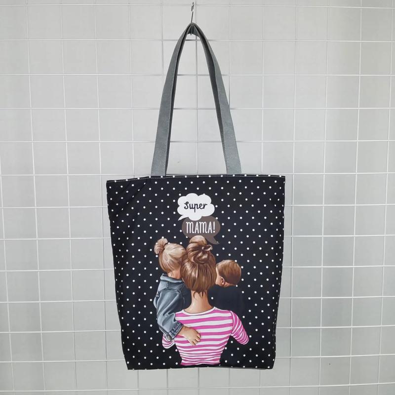 Cartoon Mama Print Tote Mom Baby Handbags Eco Shopping Bags