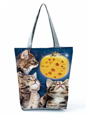 Cat Cheese Women Shoulder Bag Big Capacity Schoolbag Polyester