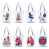 Cartoon Mama Print Tote Bag Reusable Shoulder Bags Mom and Baby Handbags