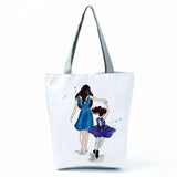 Cartoon Mama Print Tote Bag Reusable Shoulder Bags Mom and Baby Handbags
