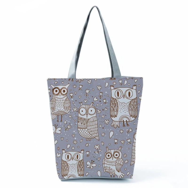Cartoon Owl Printed Handbag Birds High Capacity Eco Portable Shopping Bag