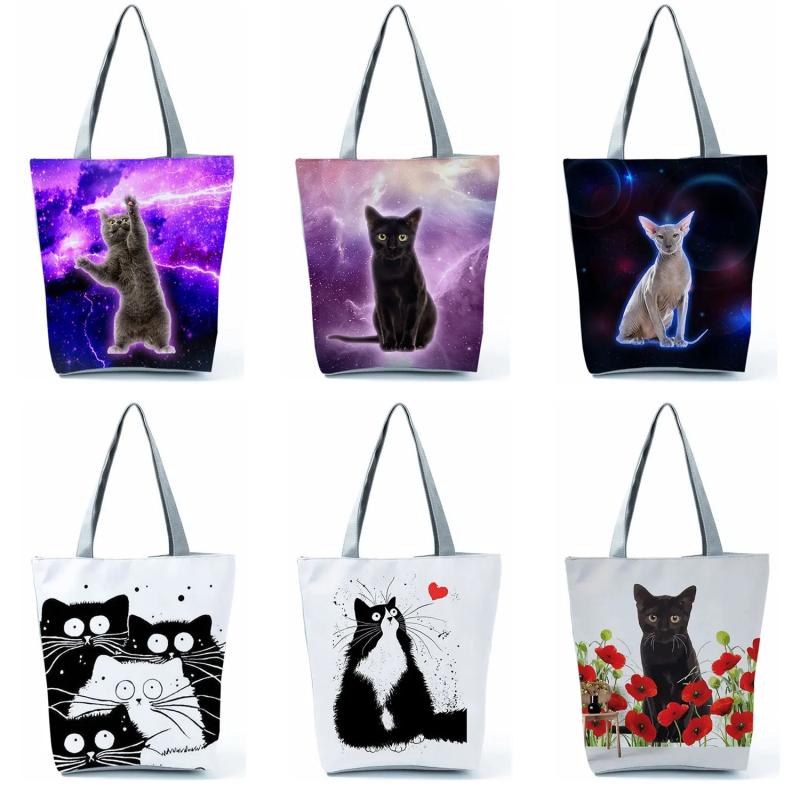 Cat Printed Shoulder Bag Handbag Eco-Friendly Beach Tote High Capacity