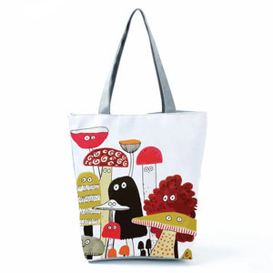 Cartoon Mushroom Printed Shoulder Bag High Capacity Tote