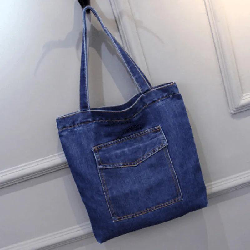 Casual Large Capacity Women Shoulder Bags Canvas Denim Zipper Shopping Bag