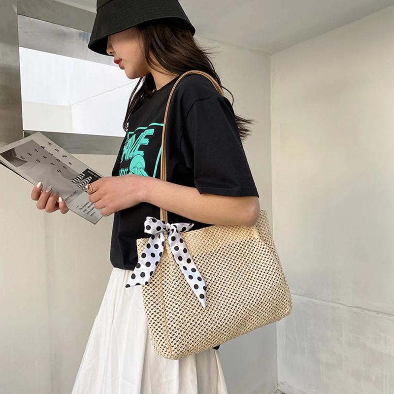 Casual Straw Woven Women Shoulder Bag Knitting Handbag Large Capacity Summer B